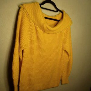 NEW Sofia Vergara yellow fringe slouch neck long balloon sleeve sweater L Large